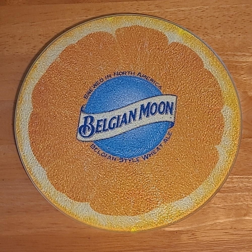 BELGIUM MOON Glass Round Barware Orange Theme Cutting Board